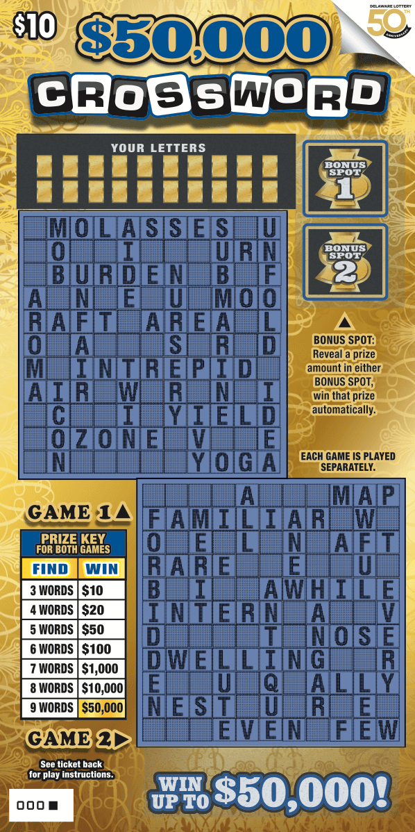 $50,000 Crossword Delaware Lottery scratch-off ticket