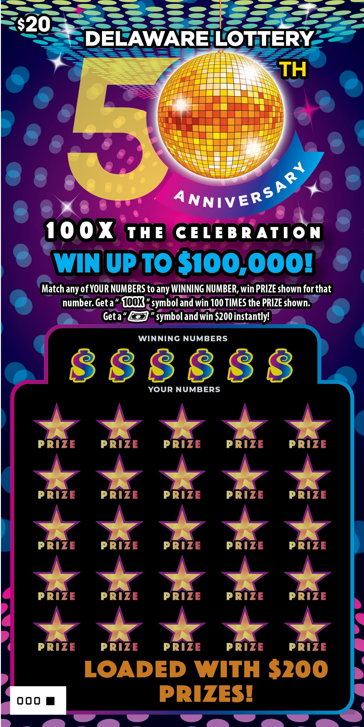 100X THE CELEBRATION Delaware Lottery scratch-off ticket