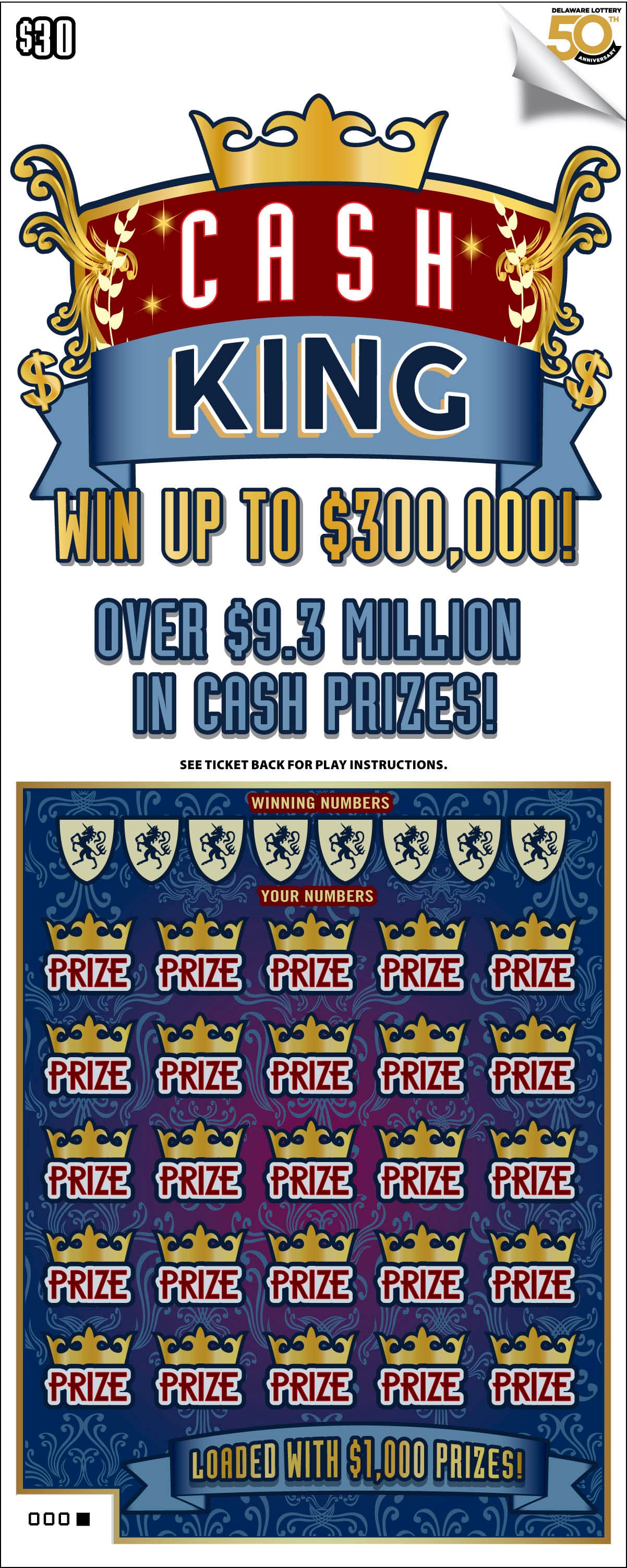 Cash King Delaware Lottery scratch-off ticket
