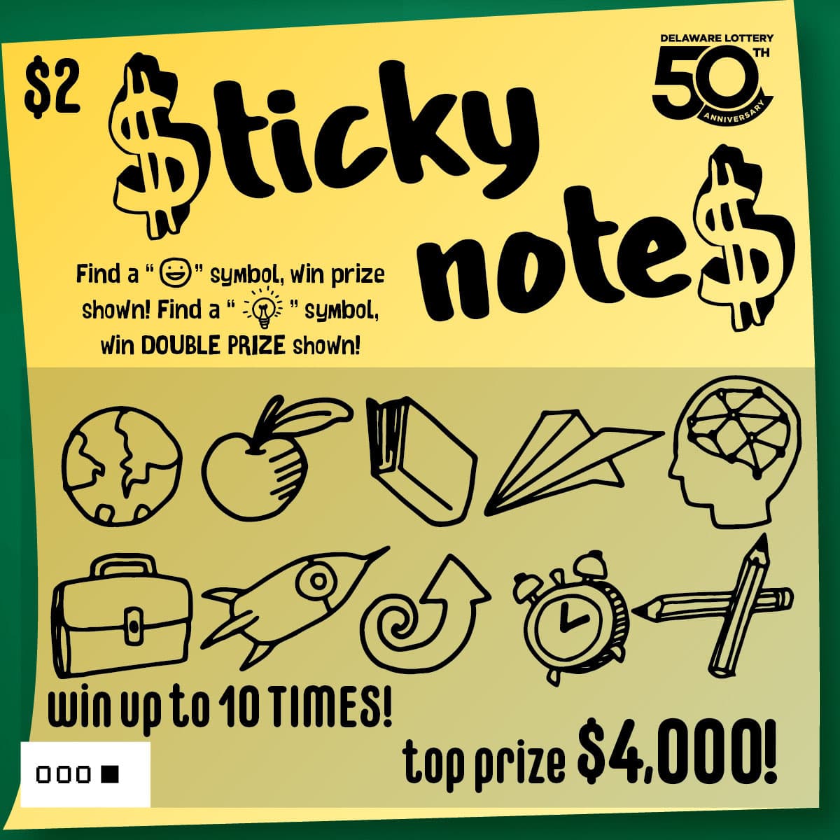 $ticky Note$ Delaware Lottery scratch-off ticket art