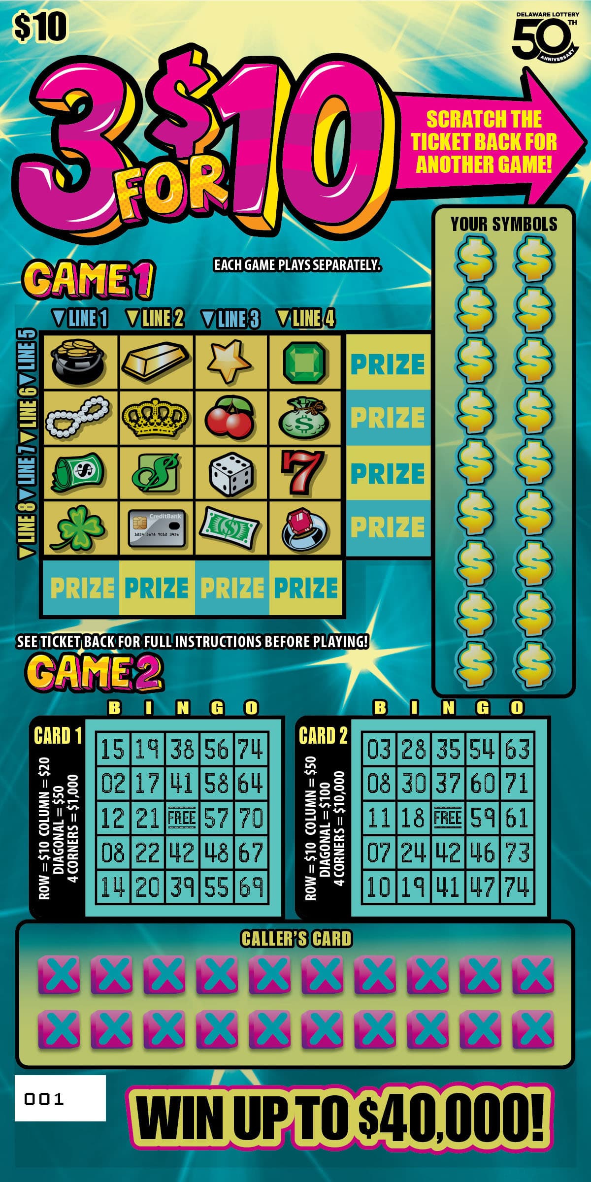 3 for $10 Delaware Lottery scratch-off ticket