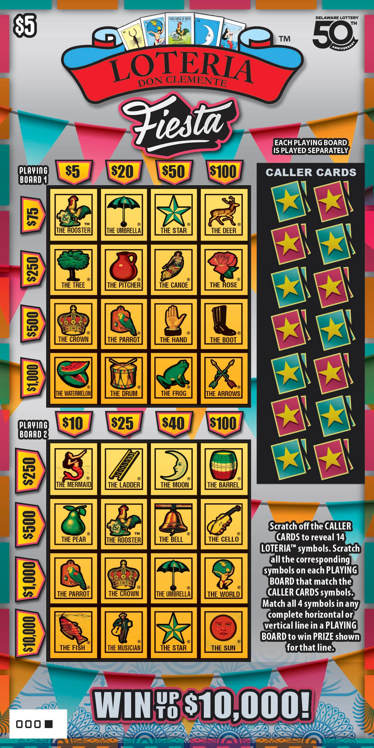 Loteria Fiesta Delaware Lottery scratch-off ticket