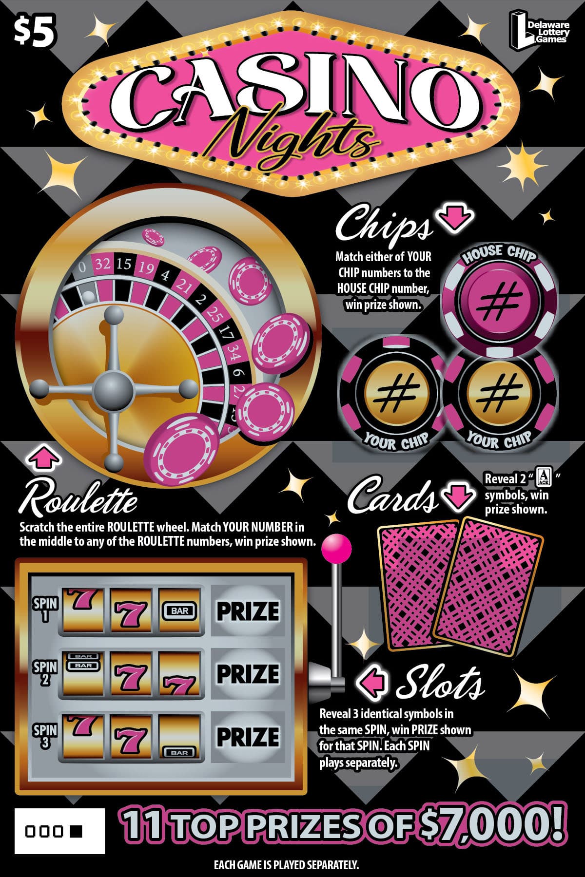 CASINO Nights Delaware Lottery scratch-off ticket