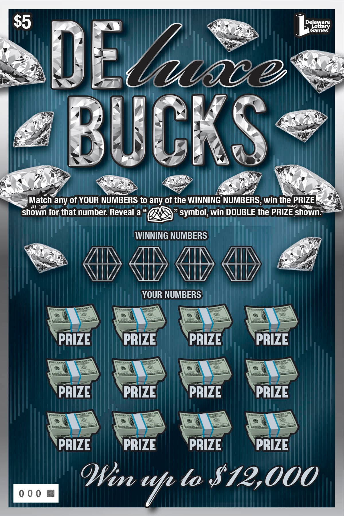 Deluxe Bucks Delaware Lottery scratch-off ticket