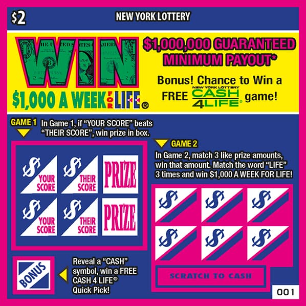 WIN FOR LIFE New York Lottery scratch-off ticket art