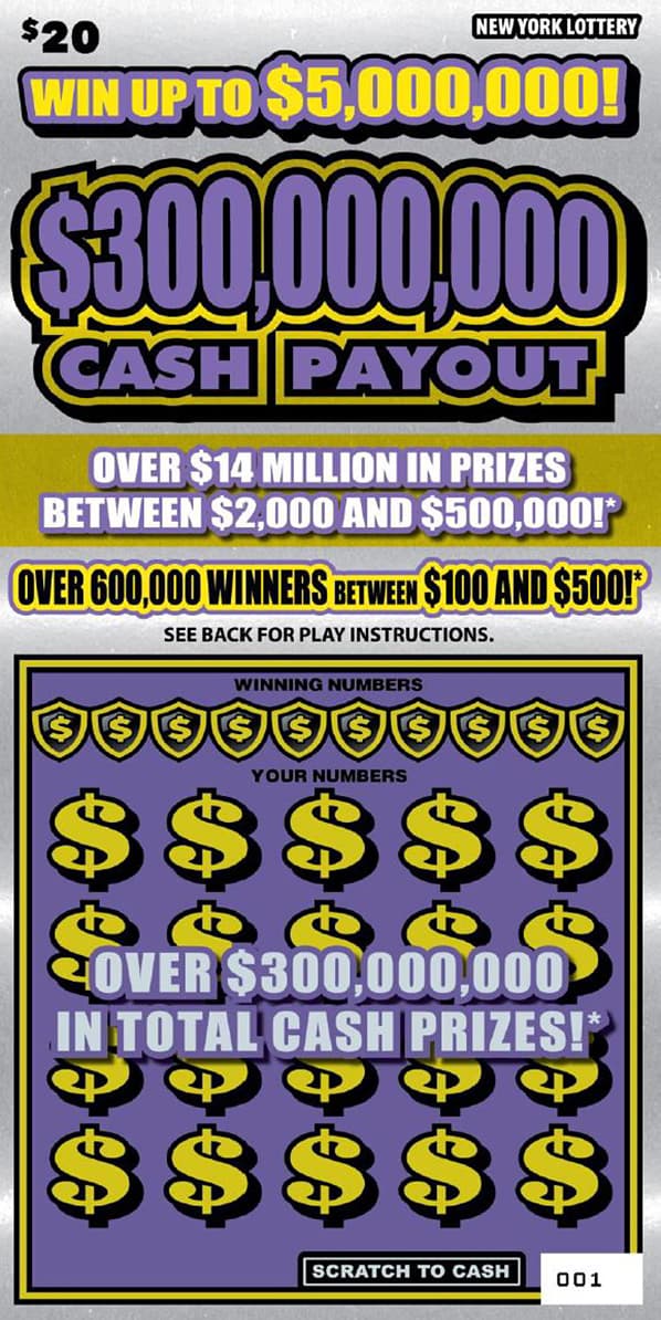 $300,000,000 CASH PAYOUT New York Lottery scratch-off ticket