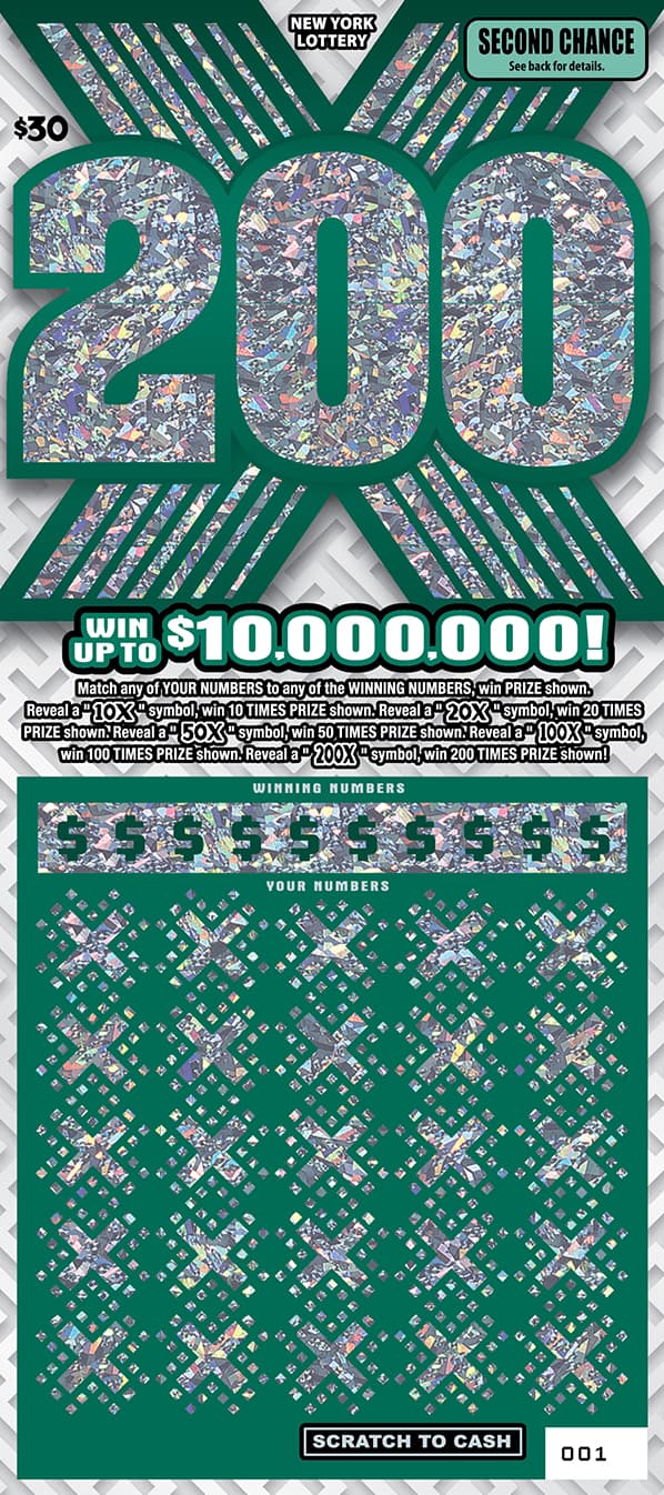 X SERIES: 200X New York Lottery scratch-off ticket
