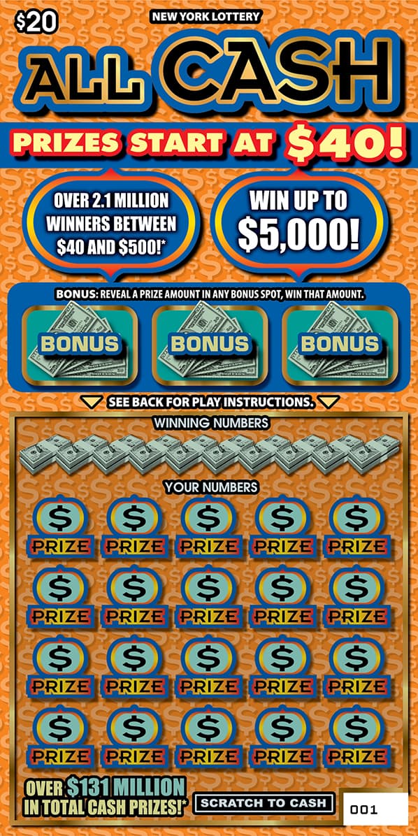 ALL CASH New York Lottery scratch-off ticket