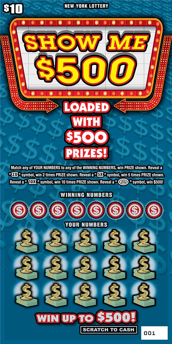 SHOW ME $500 New York Lottery scratch-off ticket