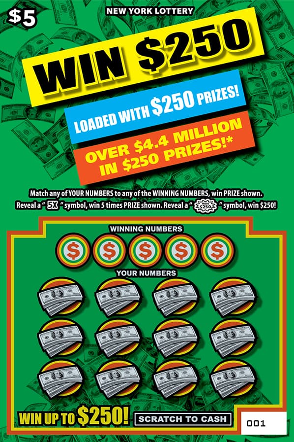 WIN $250 New York Lottery scratch-off ticket art