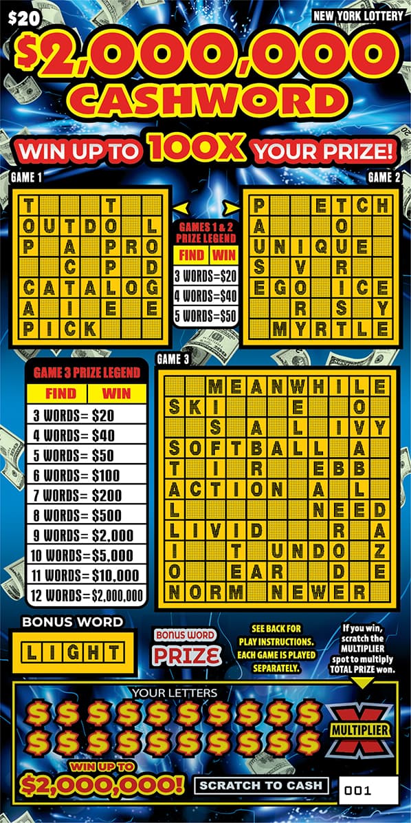 $2,000,000 CASHWORD New York Lottery scratch-off ticket art