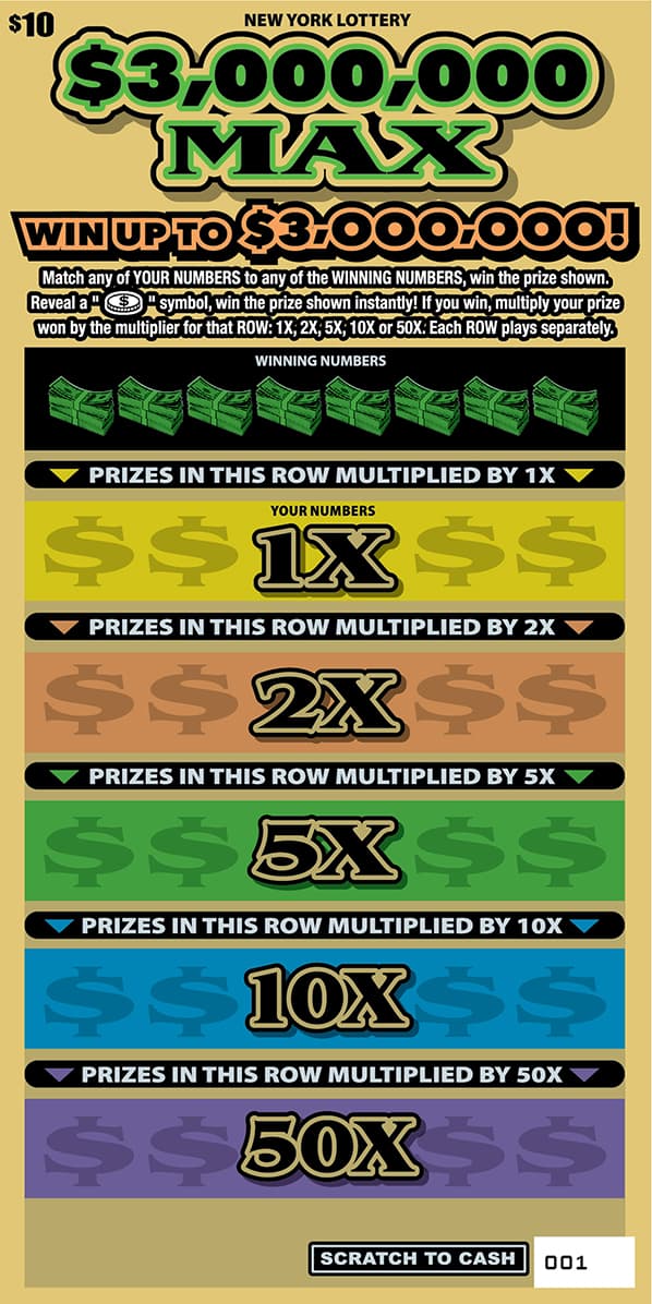 $3,000,000 MAX New York Lottery scratch-off ticket art