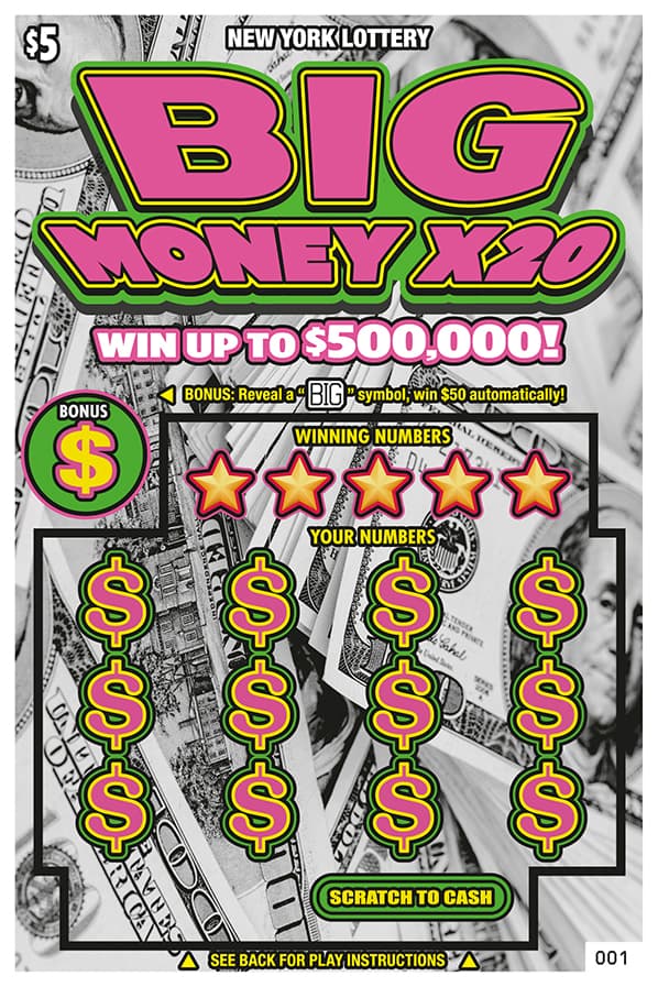 BIG MONEY X20 New York Lottery scratch-off ticket art