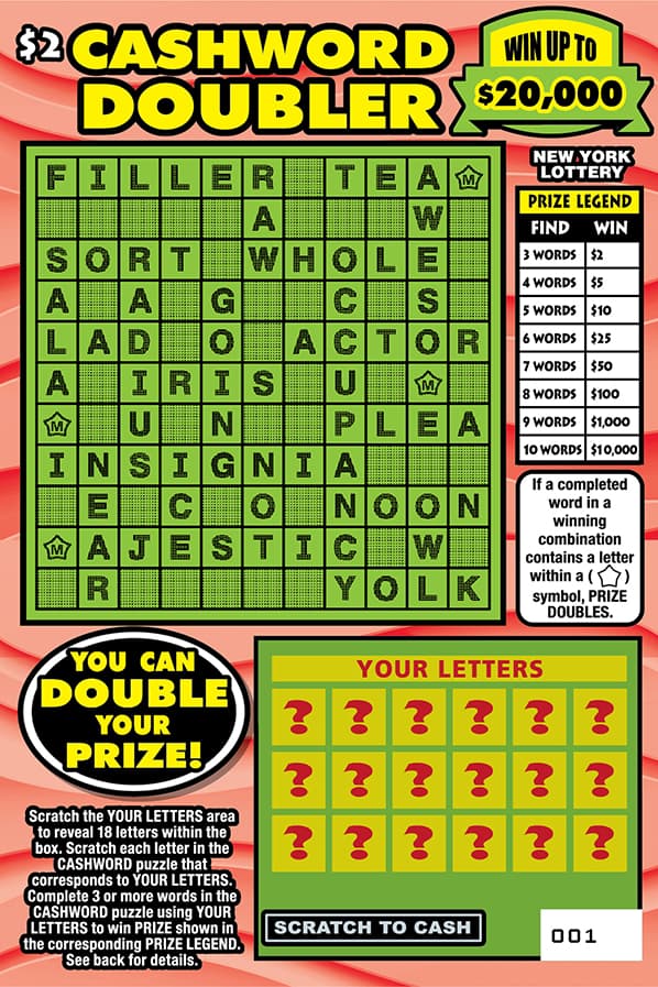 CASHWORD DOUBLER New York Lottery scratch-off ticket art