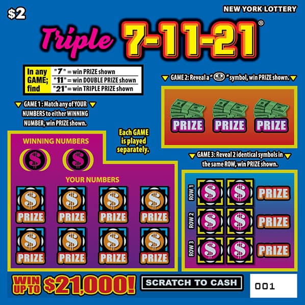 TRIPLE 7-11-21 New York Lottery scratch-off ticket art