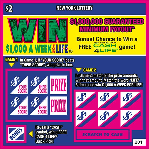 WIN FOR LIFE New York Lottery scratch-off ticket