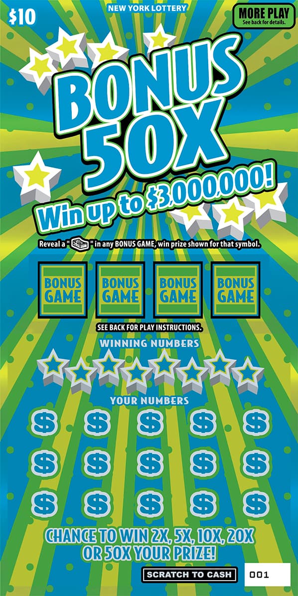 BONUS 50X New York Lottery scratch-off ticket art