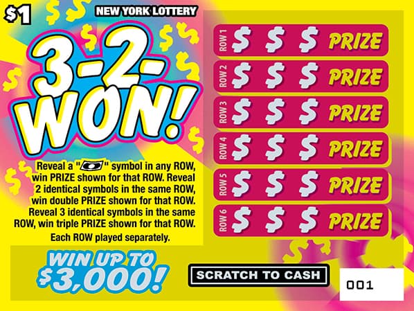 3-2-WON! New York Lottery scratch-off ticket art