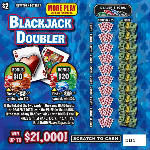 BLACKJACK DOUBLER New York Lottery scratch-off ticket art