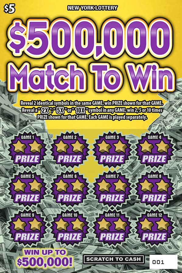 $500,000 MATCH TO WIN New York Lottery scratch-off ticket art