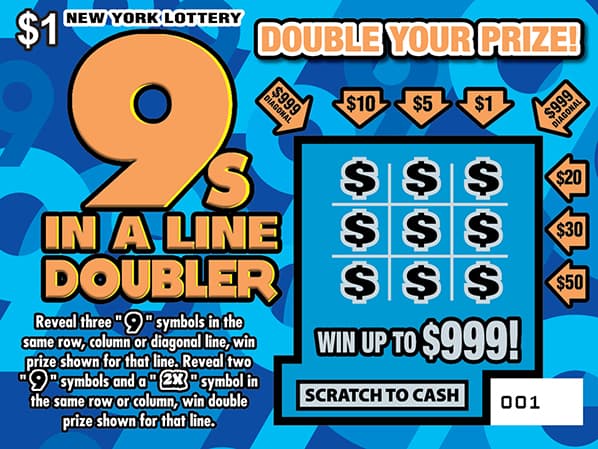 9S IN A LINE DOUBLER New York Lottery scratch-off ticket
