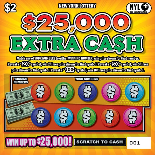 $25,000 EXTRA CA$H New York Lottery scratch-off ticket art