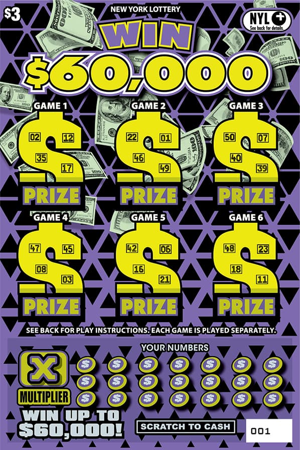WIN $60,000 New York Lottery scratch-off ticket art