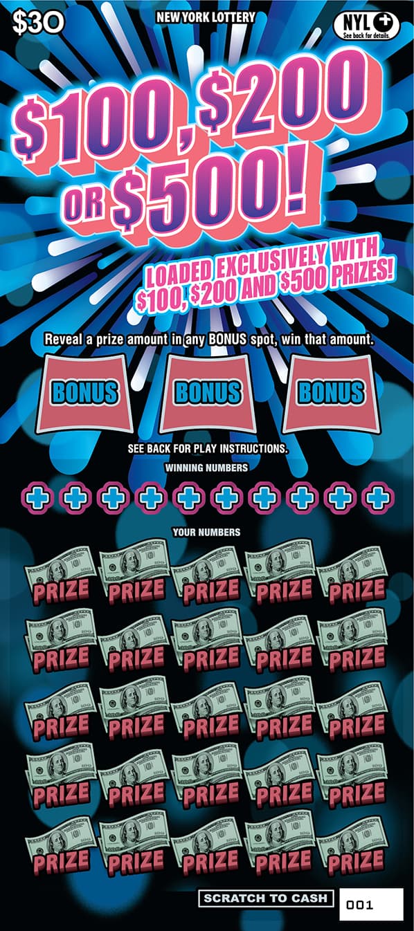 $100, $200 OR $500! New York Lottery scratch-off ticket