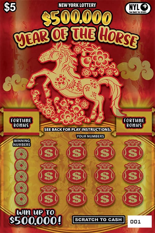 $500,000 YEAR OF THE HORSE New York Lottery scratch-off ticket art