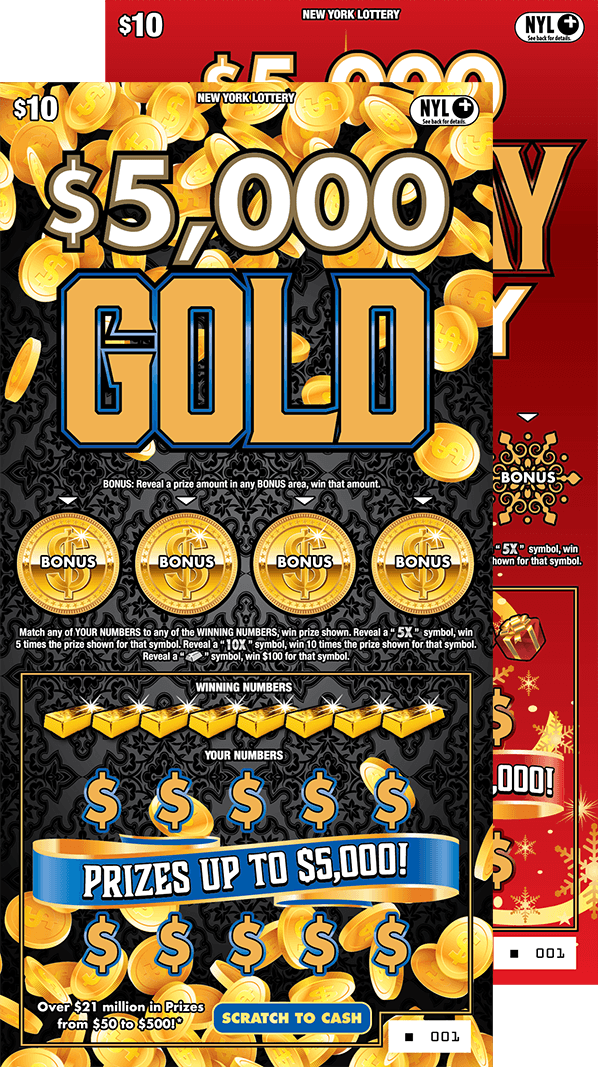 $5,000 HOLIDAY FRENZY/$5,000 GOLD New York Lottery scratch-off ticket