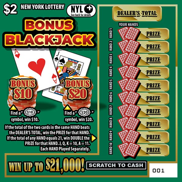 BONUS BLACKJACK New York Lottery scratch-off ticket