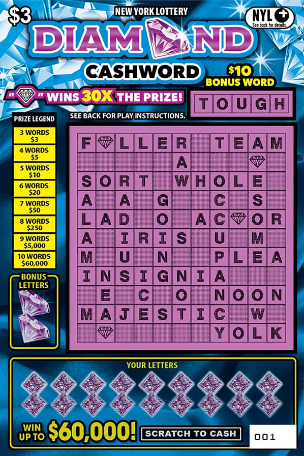 DIAMOND CASHWORD New York Lottery scratch-off ticket
