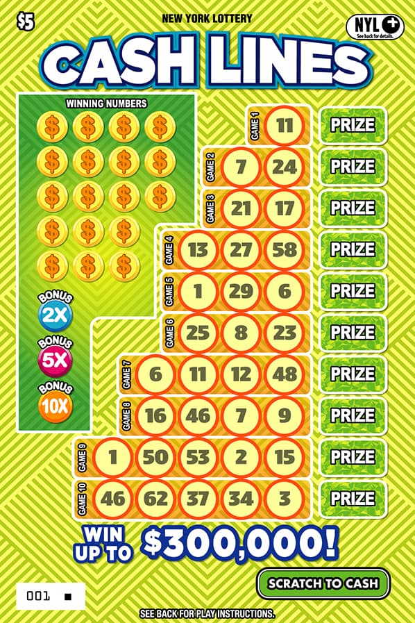 CASH LINES New York Lottery scratch-off ticket art