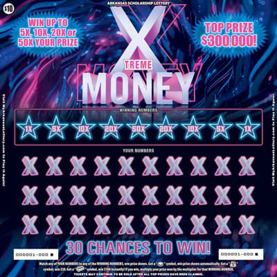 Xtreme Money Arkansas Lottery scratch-off ticket art