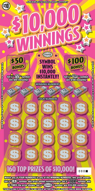 $10,000 Winnings Arkansas Lottery scratch-off ticket art