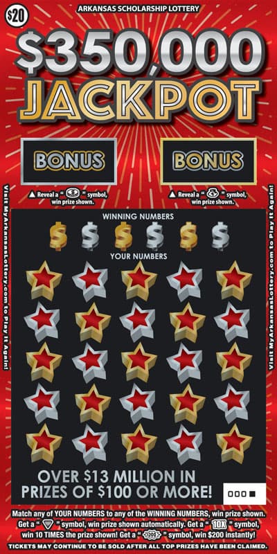 $350,000 Jackpot Arkansas Lottery scratch-off ticket