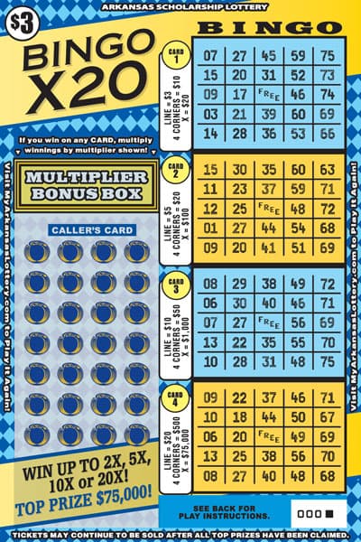Bingo X20 Arkansas Lottery scratch-off ticket art