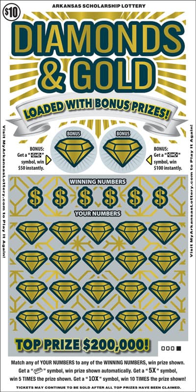 Diamonds & Gold Arkansas Lottery scratch-off ticket art