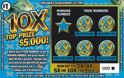 10X® Arkansas Lottery scratch-off ticket art