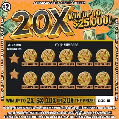 20X Arkansas Lottery scratch-off ticket art