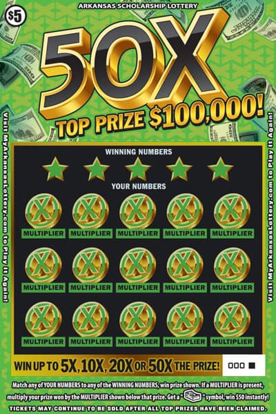 50X Arkansas Lottery scratch-off ticket art