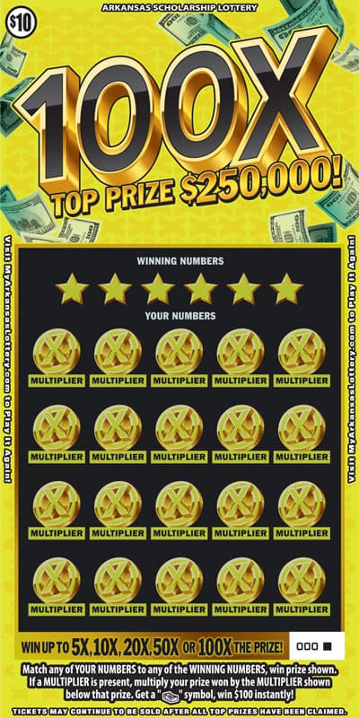 100X Arkansas Lottery scratch-off ticket art