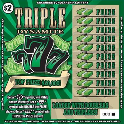 Triple Dynamite 777 Arkansas Lottery scratch-off ticket art