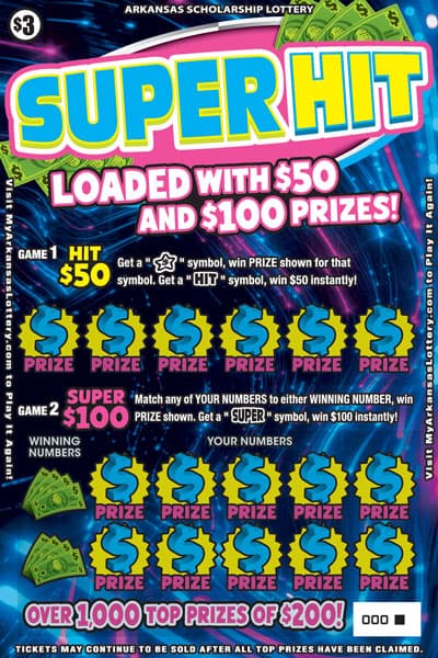 Super Hit Arkansas Lottery scratch-off ticket art