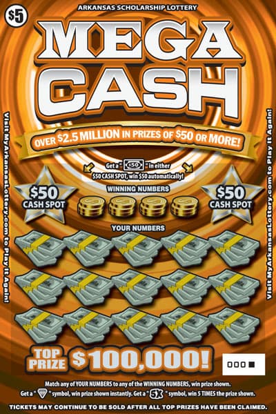 Mega Cash Arkansas Lottery scratch-off ticket art