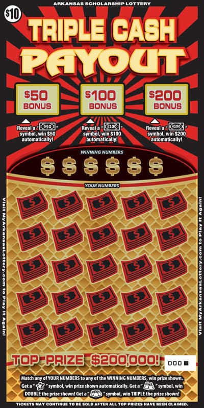 Triple Cash Payout Arkansas Lottery scratch-off ticket art