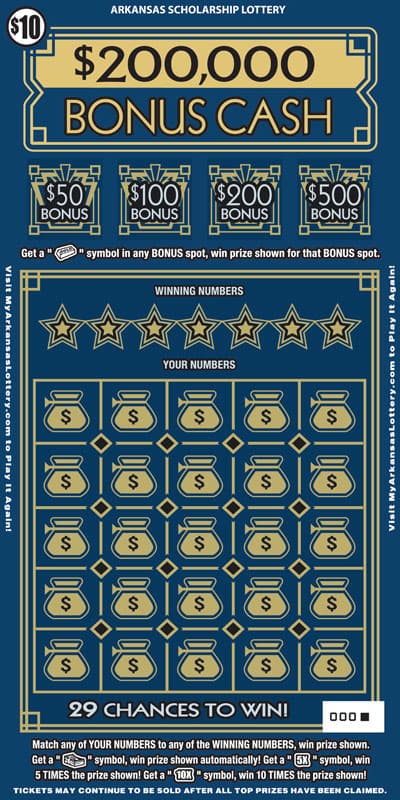 $200,000 Bonus Cash Arkansas Lottery scratch-off ticket