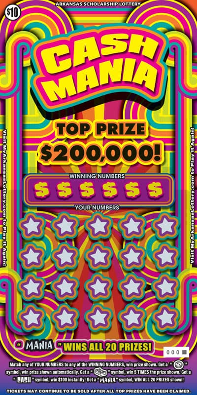 Cash Mania Arkansas Lottery scratch-off ticket art