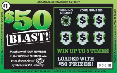 $50 Blast! Arkansas Lottery scratch-off ticket