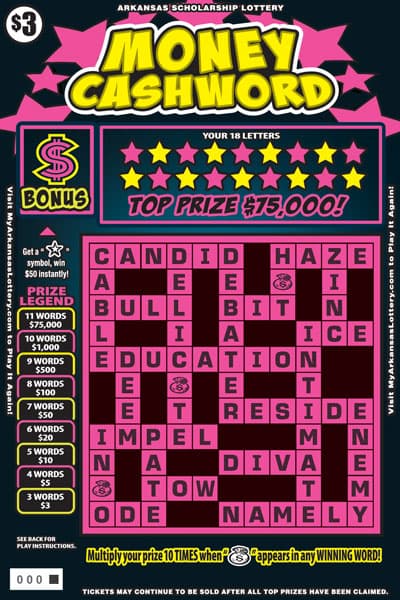 Money Cashword Arkansas Lottery scratch-off ticket art